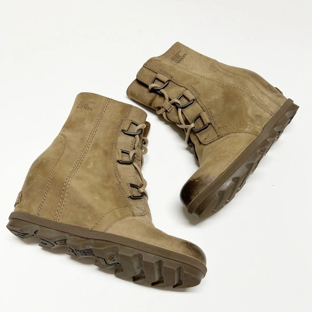 Sorel Womens Ash Brown Tan Joan of Arctic Wedge II Lace Up Leather Boot Sz 8.5